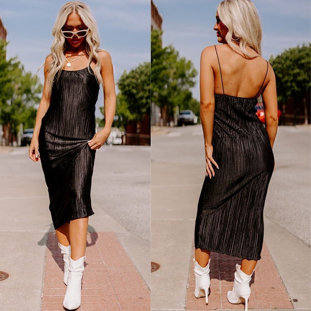 Black Ribbed Midi Dress